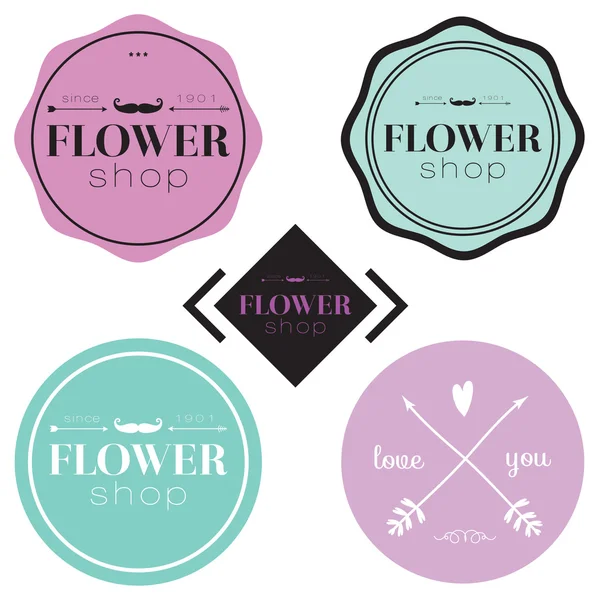 Collection of greeting floral labels — Stock Vector