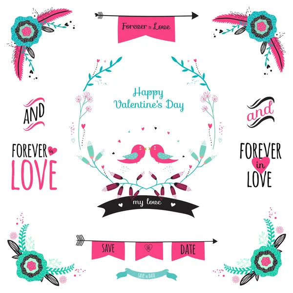 Boda colección romántica — Vector de stock