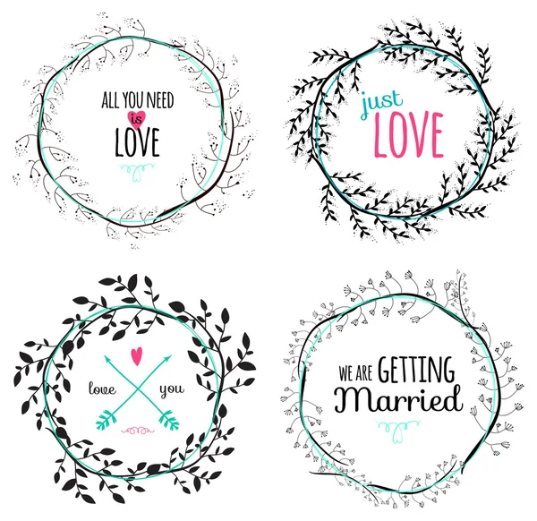 Bruiloft romantische instellen met labels — Stockvector