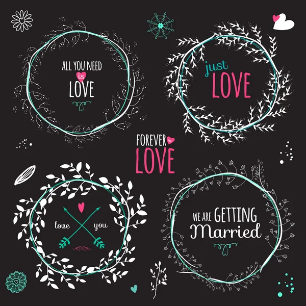 Boda romántica con etiquetas — Vector de stock