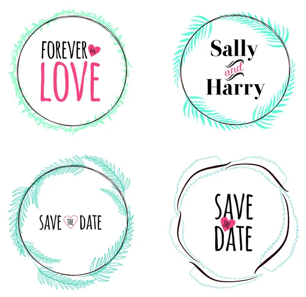 Bruiloft romantische instellen met labels — Stockvector