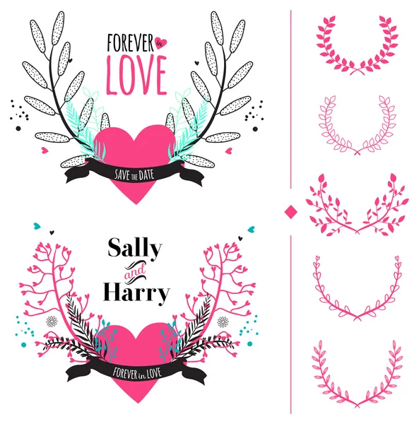 Wedding romantic set with labels — Stock Vector