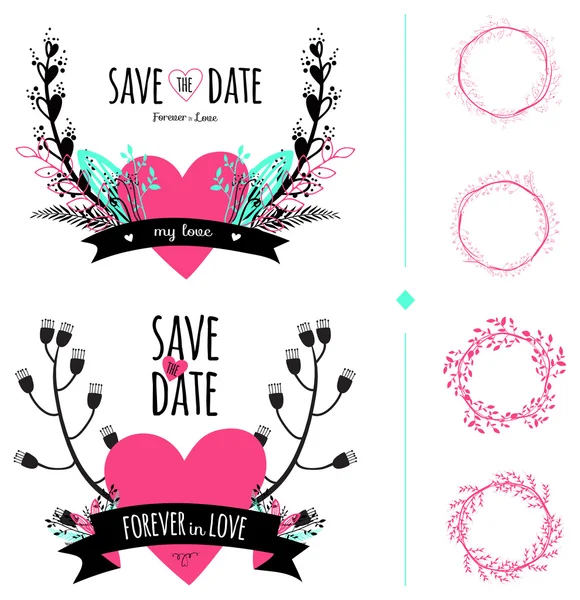 Bruiloft romantische instellen met labels — Stockvector