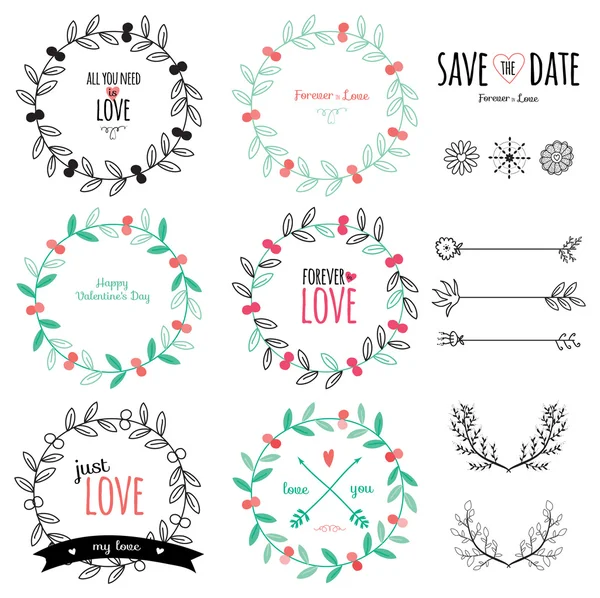 Bruiloft romantische instellen met labels — Stockvector