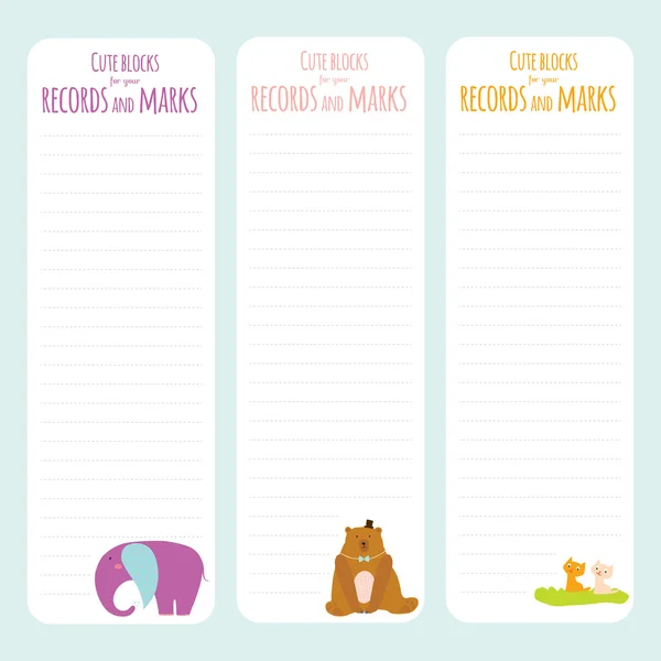 Elementos para cuaderno con animales — Vector de stock