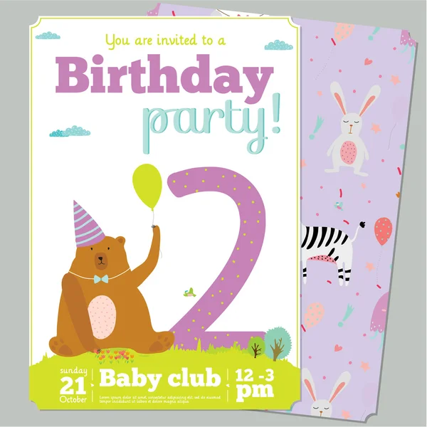 Invitation d'anniversaire avec ours — Image vectorielle