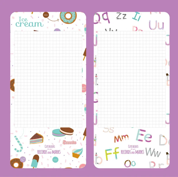 Elementi per notebook con dolci — Vettoriale Stock