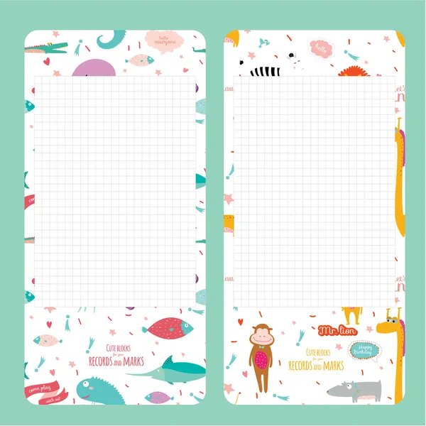 Elementos de diseño para cuaderno con animales — Vector de stock