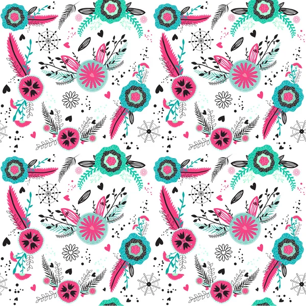 Seamless pattern with flowers labels — Stock Vector