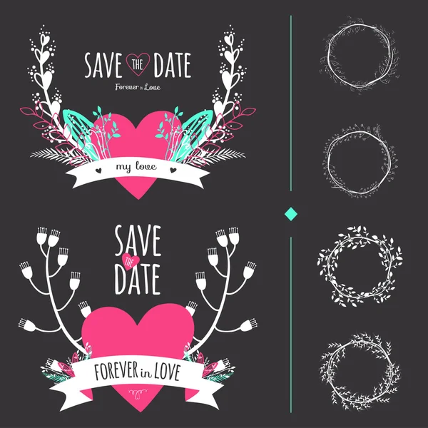 Ensemble romantique mariage — Image vectorielle