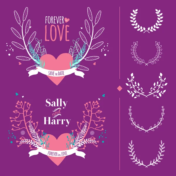 Romantische set bruiloft — Stockvector