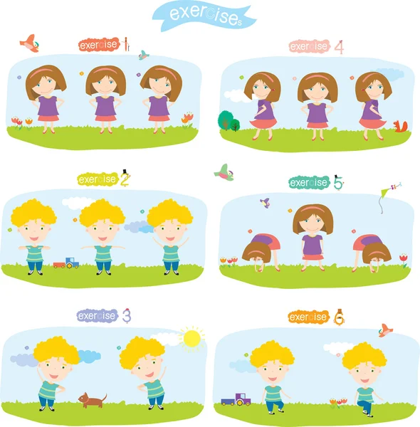 Kids do exercises — Stock Vector