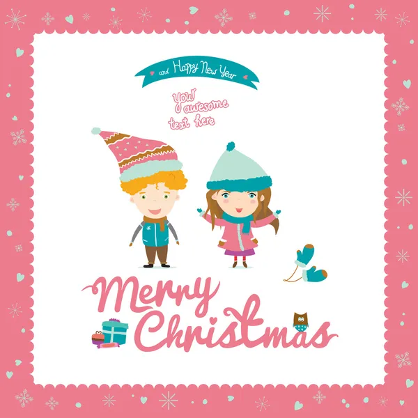 Happy Kids vous souhaite un joyeux Noël dans un style de dessin animé — Image vectorielle