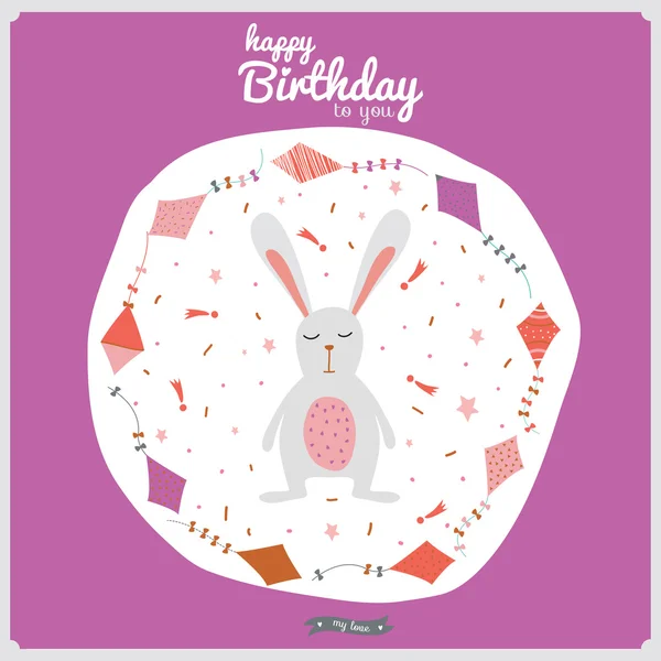 Boldog születésnapot kártya repülő kígyók és állatok. — Stock Vector