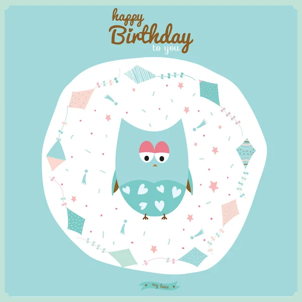 蛇や動物を飛んで幸せな誕生日カード. — ストックベクタ