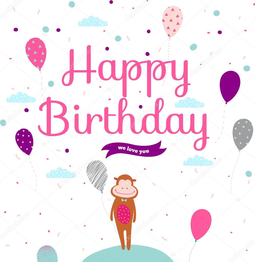 Joyeux Anniversaire Avec Ballons Et Singe Image Vectorielle Par One7thlifetime C Illustration 5037