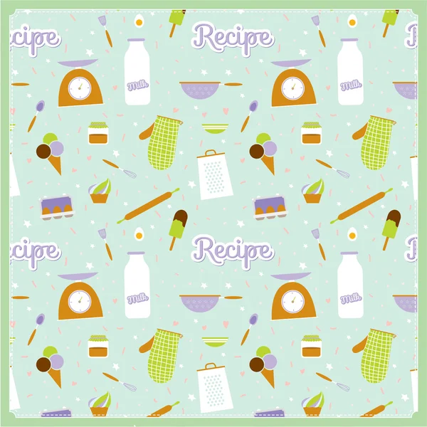 Cute food icons with cartoon seamless pattern — Stock Vector