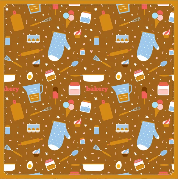 Cute food icons with cartoon seamless pattern — Stock Vector