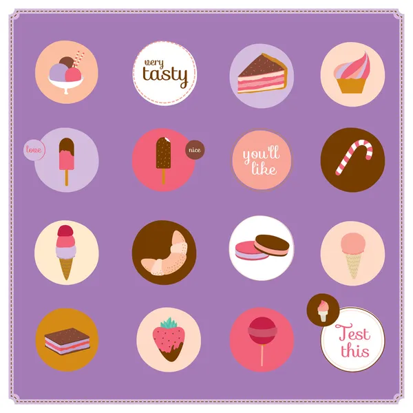 Conjunto de iconos de diseño lindo postre iconos en círculos — Vector de stock