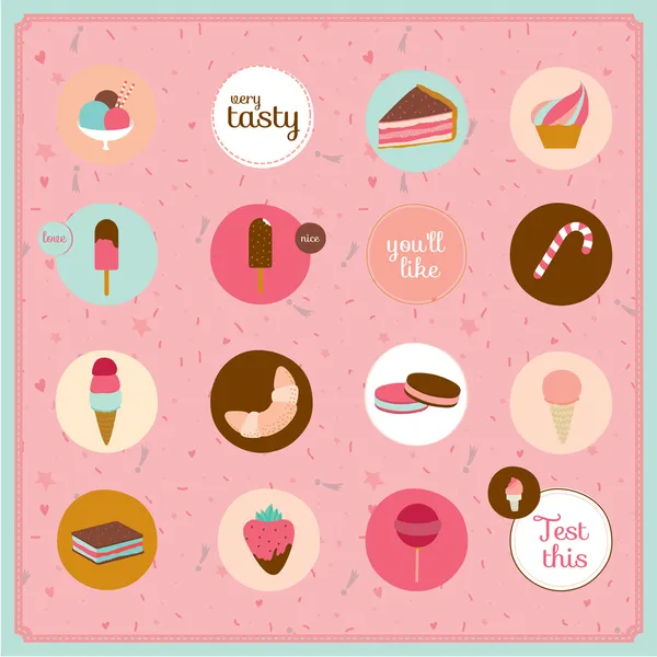 Set of icons of cute design dessert icons in circles — Stock Vector