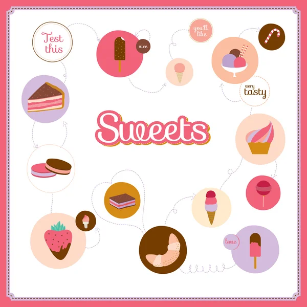 Set of icons of cute design dessert icons in circles — Stock Vector