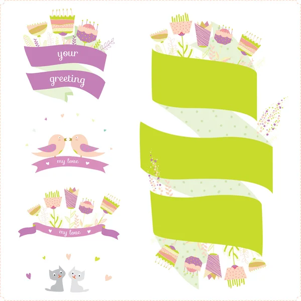 Retro flowers labels . Cute floral bouquets. — Stock Vector