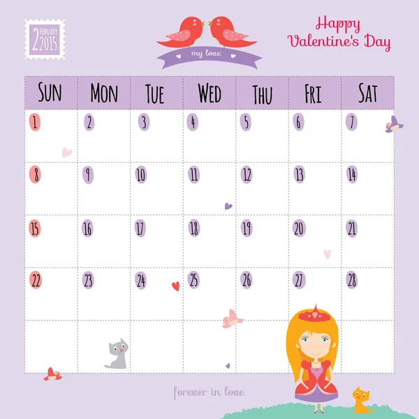 Unusual calendar for 2015 with cartoon and funny animals and kids with place text. — Stock Vector