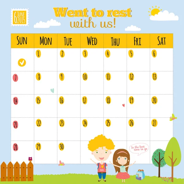 Kalender yang tidak biasa untuk tahun 2015 dengan kartun dan hewan lucu dan anak-anak dengan teks tempat . - Stok Vektor