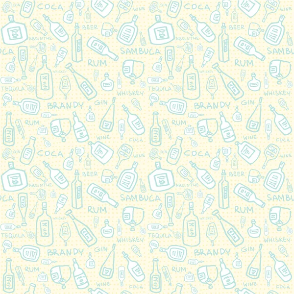Seamless background pattern of retro alcoholic bottles — Stock Vector