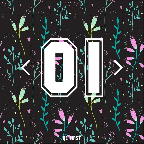 Set of floral seamless pattern with numbers — Stock Vector