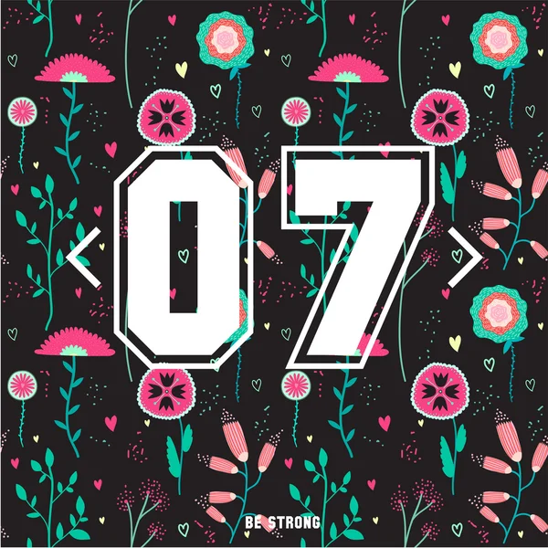 Set of floral seamless pattern with numbers — Stock Vector