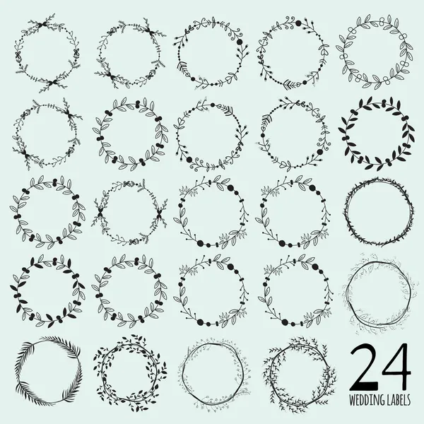 Set romantico di nozze con etichette disegnate a mano di saluto — Vettoriale Stock