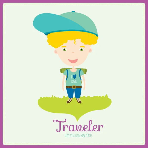 Illustration boy in a funny and cartoon style design with place for tex — Stock Vector