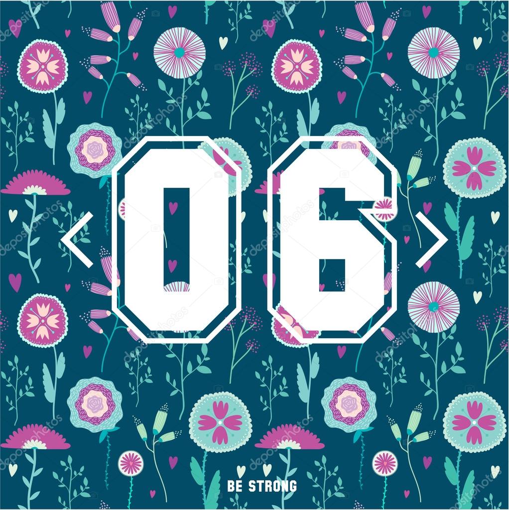 Set of floral seamless pattern with numbers