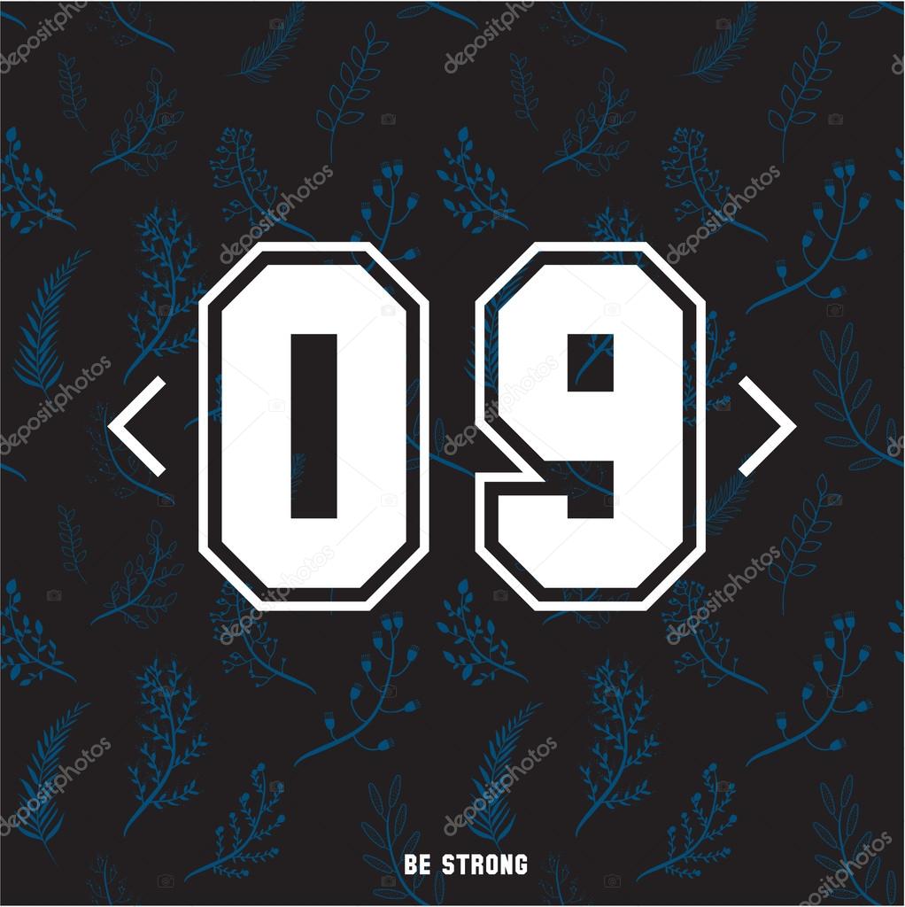 Set of floral seamless pattern with numbers