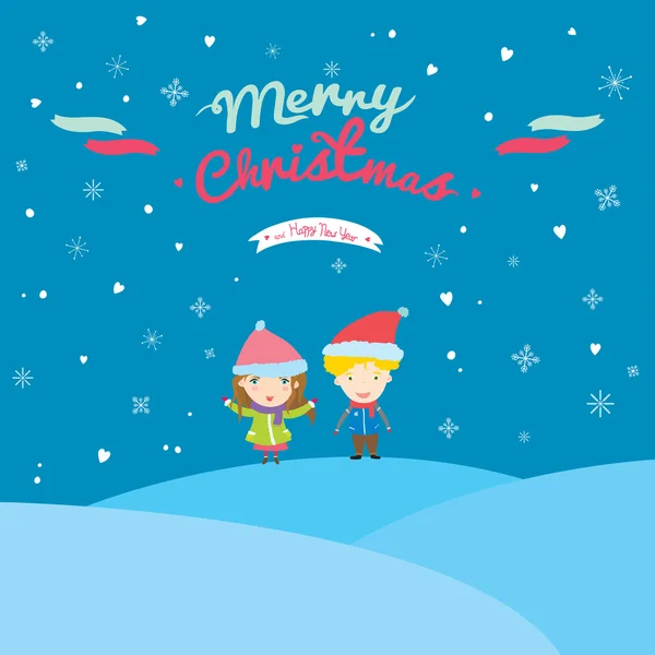 Happy Kids ti augura Buon Natale in stile cartone animato . — Vettoriale Stock