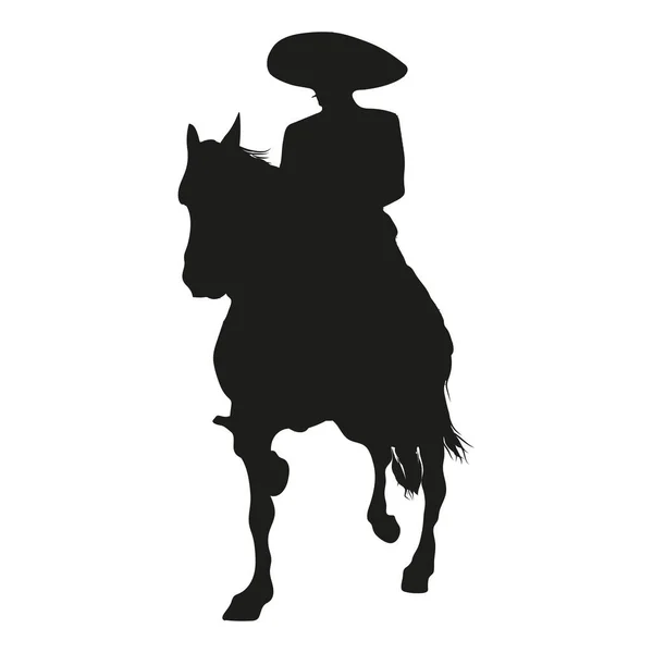 Meksikalı mariachi. Charro ya da Meksikalı kovboy vektörü. Spor olsun diye ata binen Mariachi logosu tasarlama şablonu. Charro şapkalı yalnız bir mariachi 'nin silueti. Meksika kovboy vektörü. 