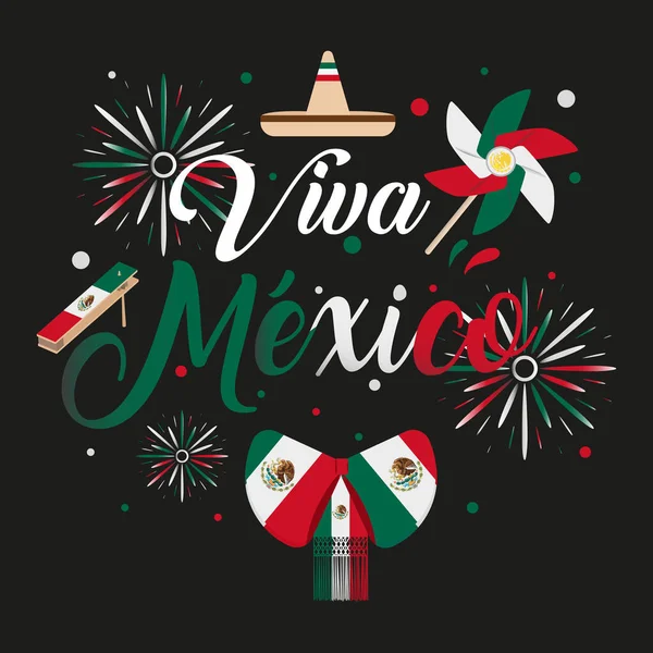Eylül Deki Bağımsızlık Çığlığını Kutlamak Meksika Kültürünün Geleneksel Süsleriyle Viva — Stok Vektör