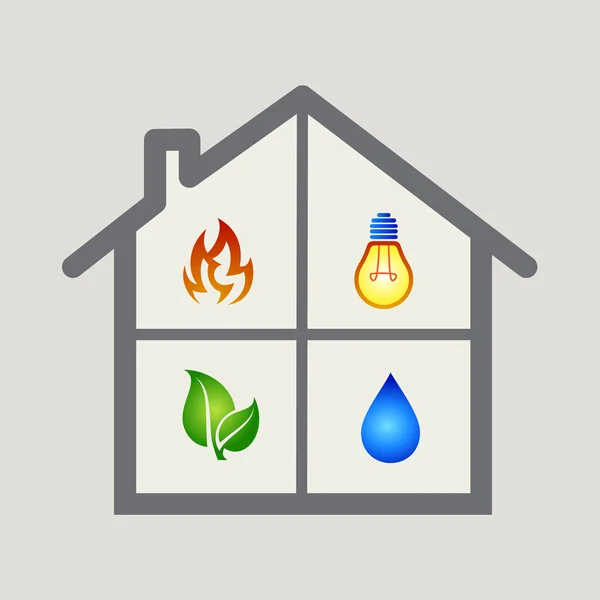 Haus Feuer Wasser grüne Energie — Stockvektor