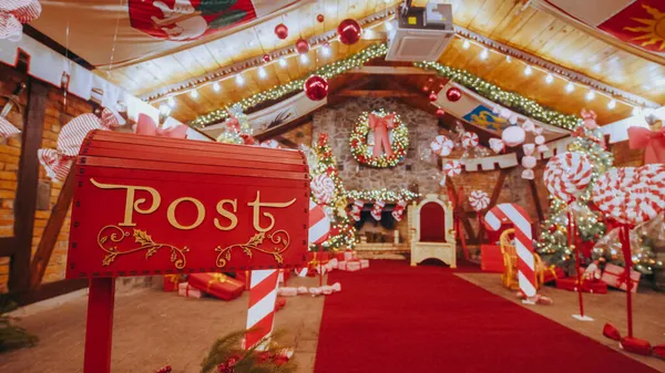 Closeup Red post box for letters to Lapland to Santa Claus. Chri Stock Image