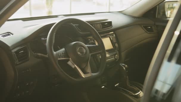 Modern car interior details. Interior of prestige modern car. Modern car dashboard — Stock Video