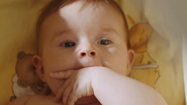 Portrait Playful Energetic Child Close Sucking Finger Nice Little Caucasian — Stok video