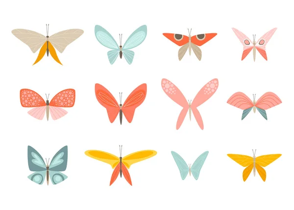 Conjunto Mariposas Coloridas Vectoriales Aisladas Sobre Fondo Blanco Colección Cliparts — Archivo Imágenes Vectoriales