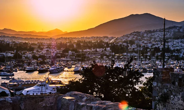 View Marina Yachts Boats Aegean Sea Sunset July 2022 Bodrum — Foto Stock