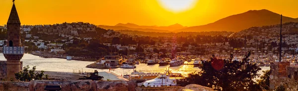 View Marina Yachts Boats Aegean Sea Sunset July 2022 Bodrum — стокове фото