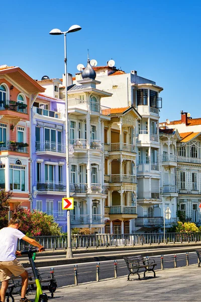 Istanbul, Turkey. Beautiful and colorful old buildings in the Arnavutkoy region on the embankment of Bosphorus
