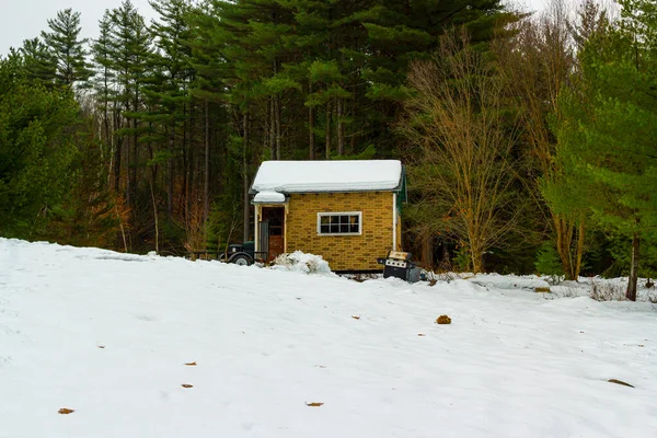 Maison Bois Dans Forêt Hiver — Photo