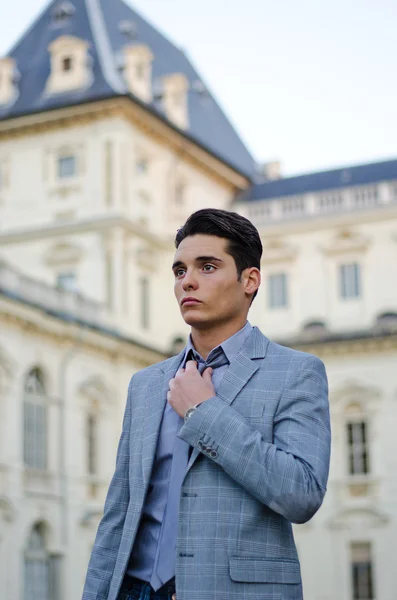 Séduisante jeune mannequin masculin et élégant palace — Photo