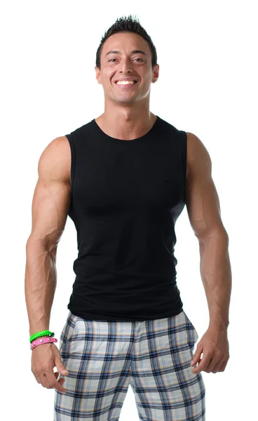 Handsome, muscular young man smiling isolated on white — Stock Photo, Image