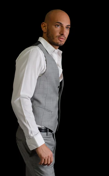 Plešatý, pohledný mladý muž s elegantní košile a vesta — Stock fotografie
